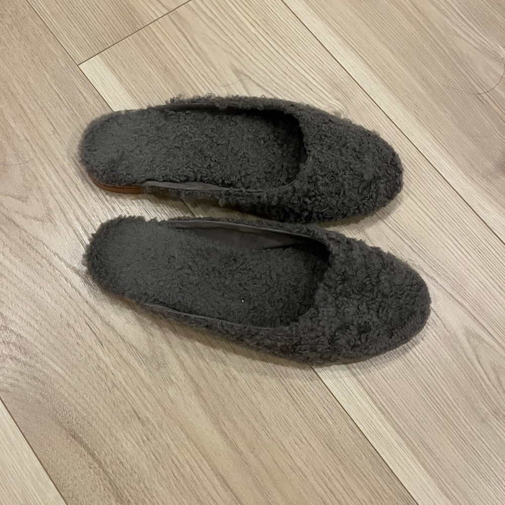 Grey shearling slippers